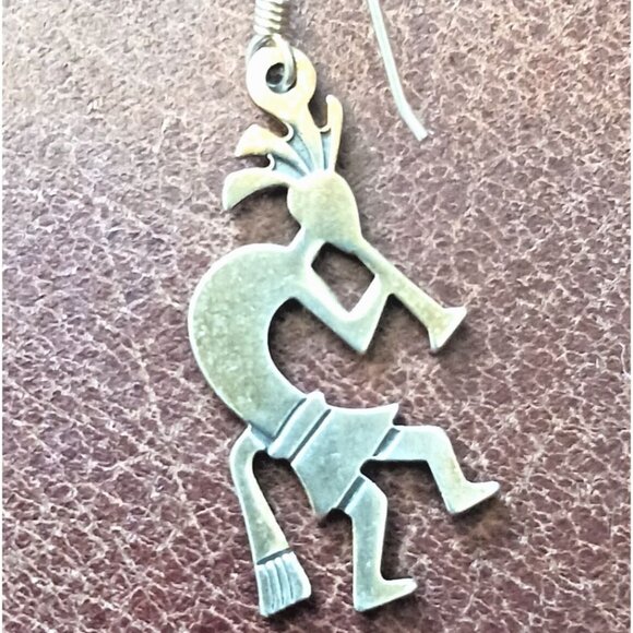 Native American Kokopelli Earrings Dangle Drop Wire Sterling Silver (1284) - Picture 2 of 4